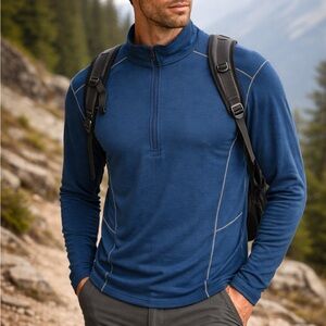 KÜHL Men’s Merino Wool Base Layer Quarter Zip Blue Long Sleeve Pullover